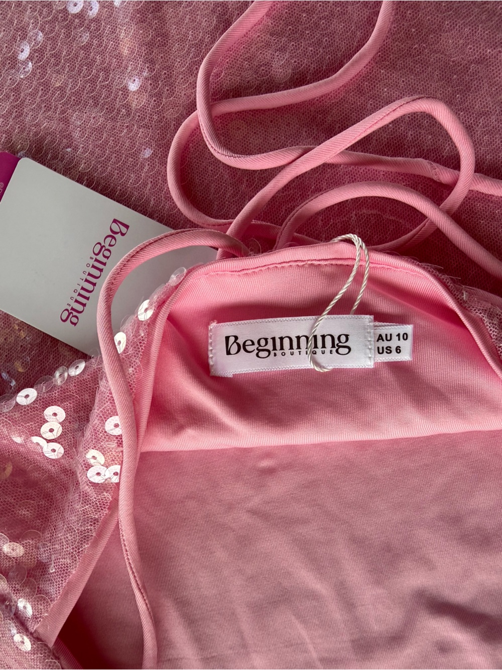 Beginning Boutique Pink Sequin Lace-Up Back Mini Dress | Size US 6 | NWT - Picture 5 of 8